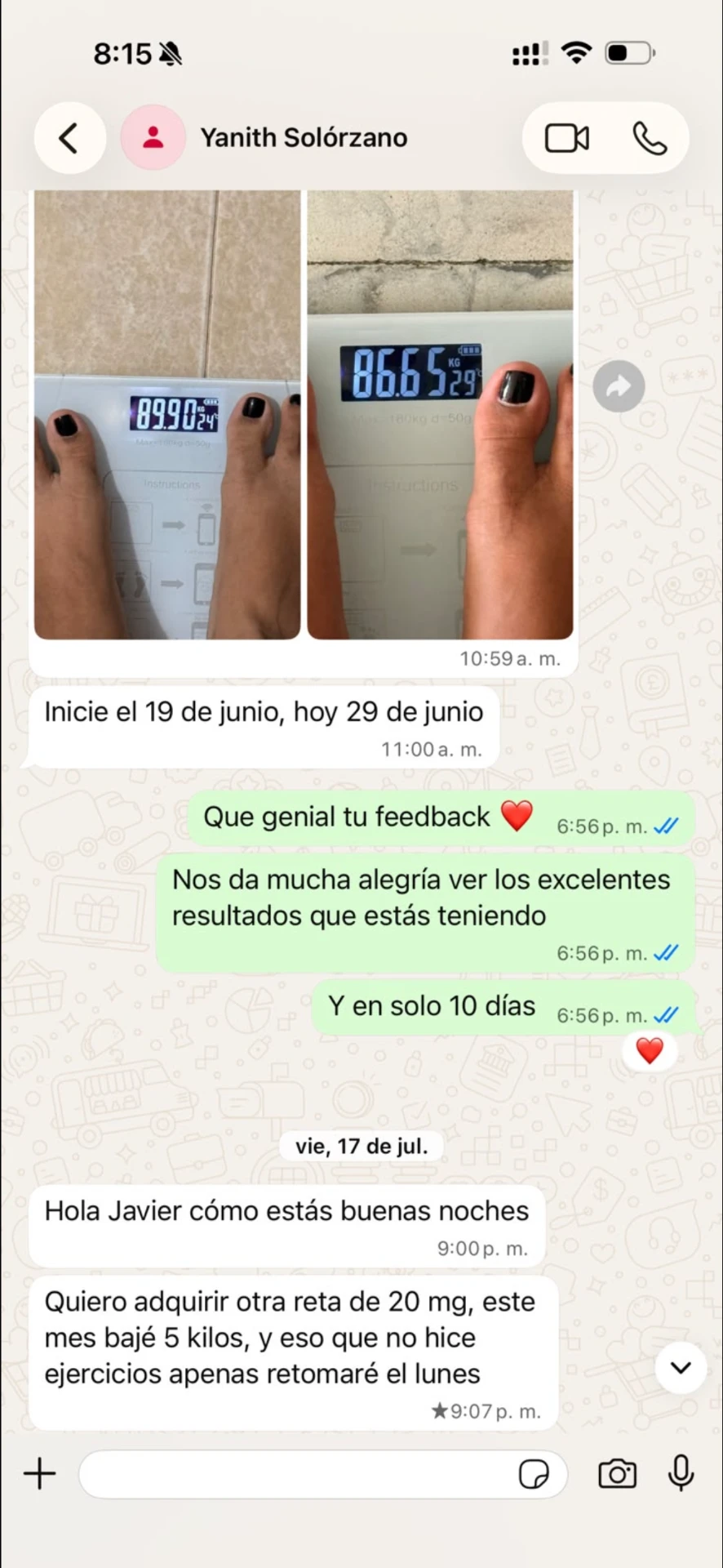Clienta baja de 89.9 kg a 86.6 kg en solo 10 días