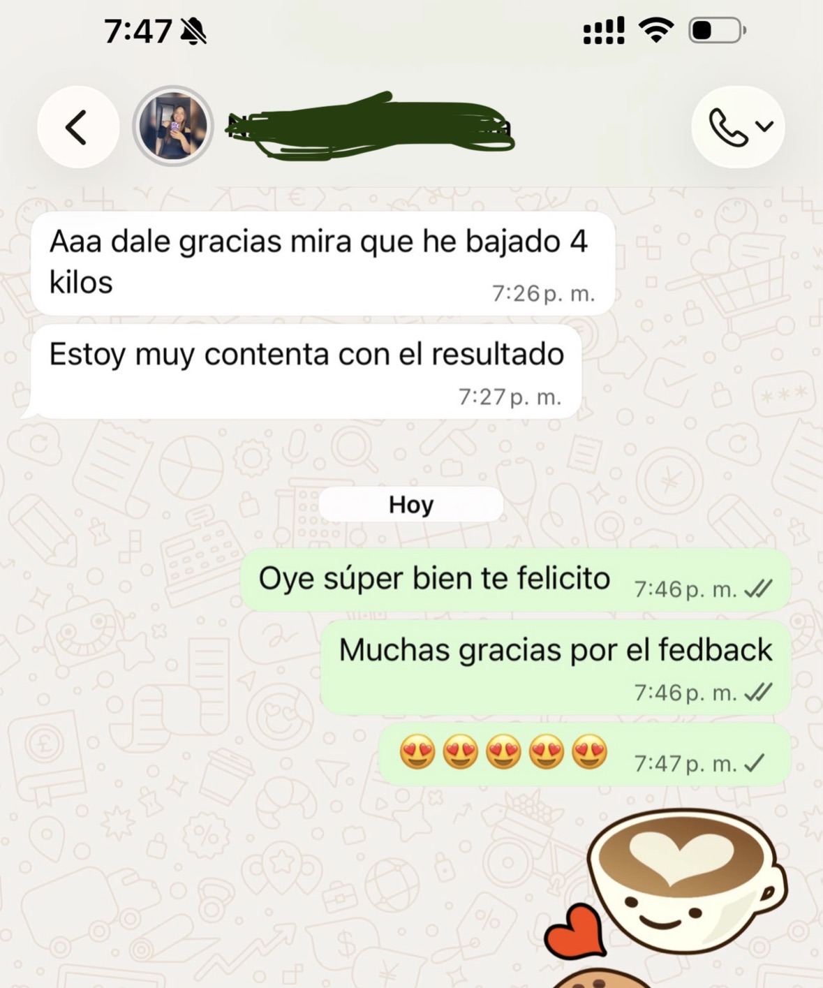 Clienta muy contenta con el resultado tras bajar 4 kilos